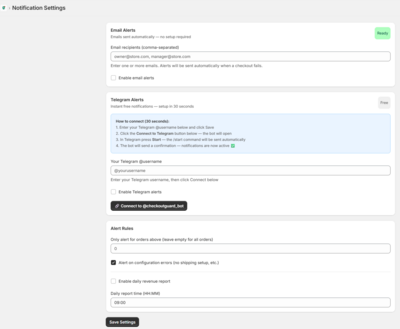 Checkout Guard — notification settings